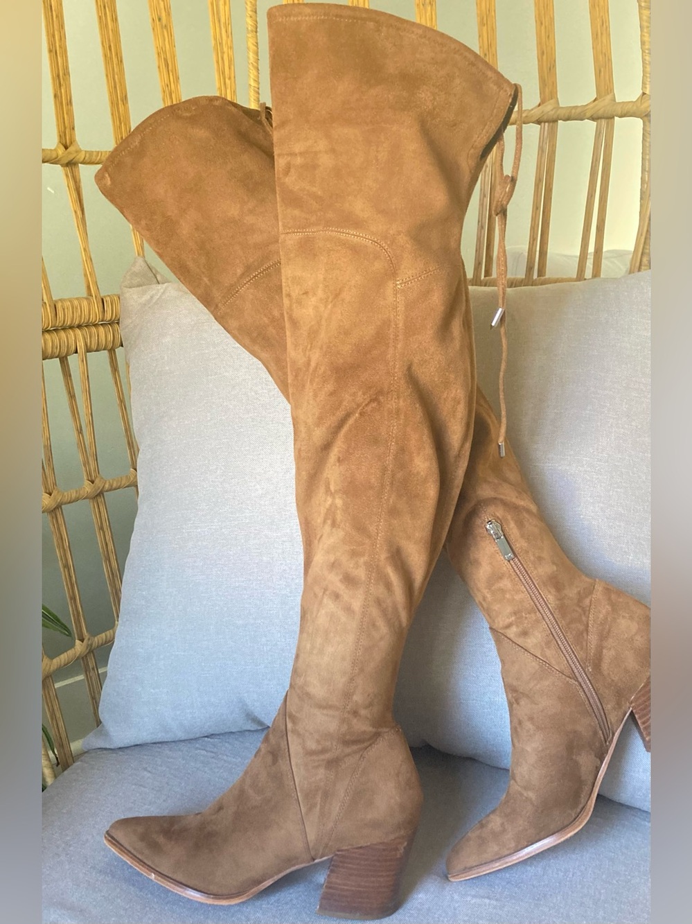 Marc Fisher LTD Over The Knee Suede Boots Tan 8M Block Heel - Picture 1 of 9